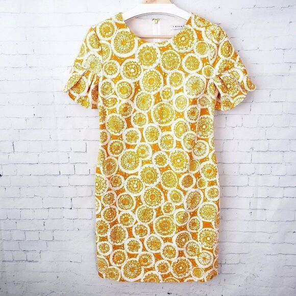 Trina Turk Jacinta 2 Dress Size 2 Yellow Sunburst Sheath Short Sleeve Lined - Picture 2 of 9